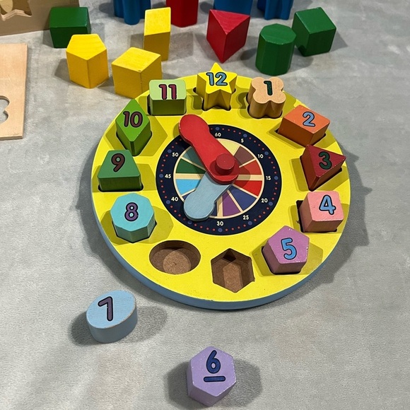 Melissa & Doug Wood Shape Sorting Cube and Clock - Classic Wooden Toy 12 Shapes - Picture 3 of 6